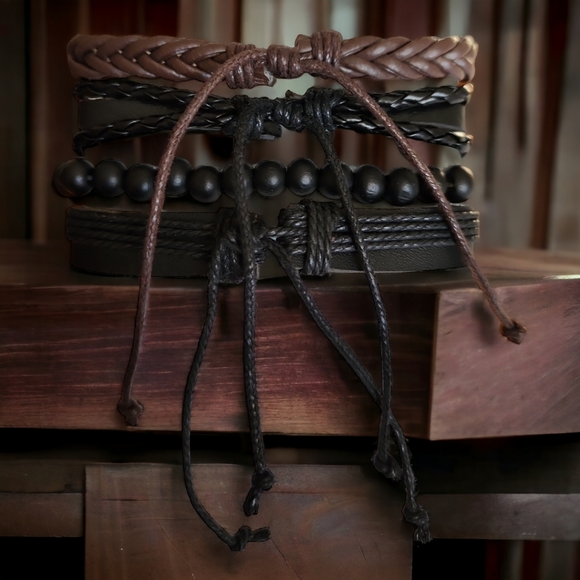 Unisex Leather Bracelet 4 Piece Set - Picture 6 of 8